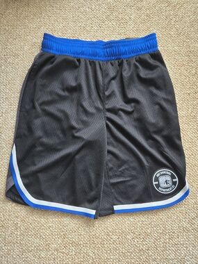 Men's Black Athletic Basketball Shorts with Blue Trim